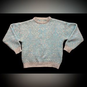 Benetton Vintage Sweater Size 48 Made in Italy Shetland Wool Natural & Blue